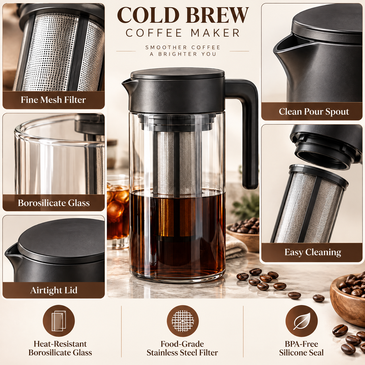 Elvathryn™ Glass Cold Brew Coffee Maker